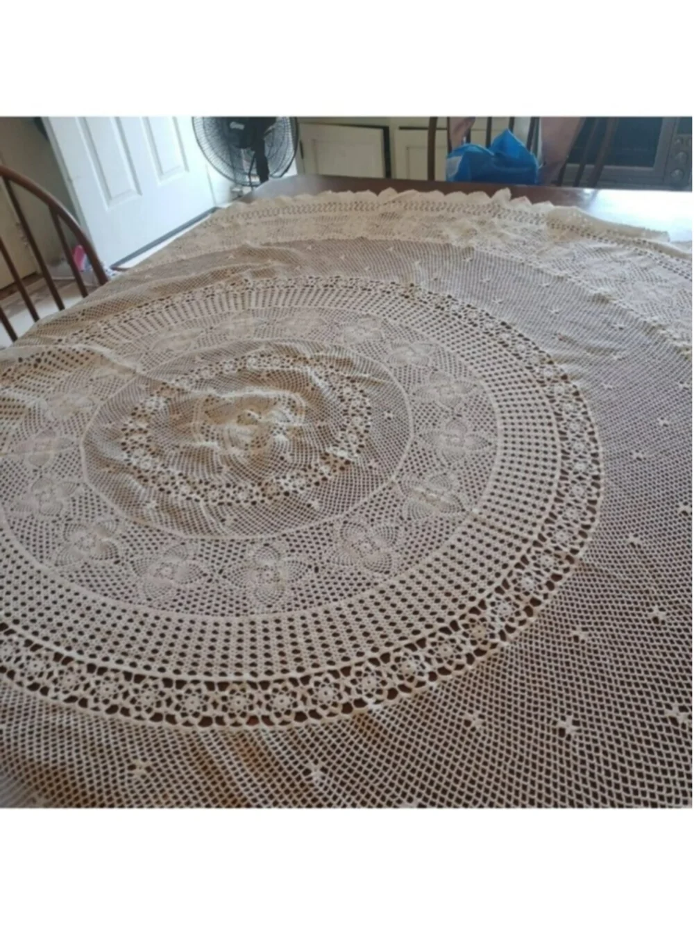 Vintage hand crocheted table cloth round